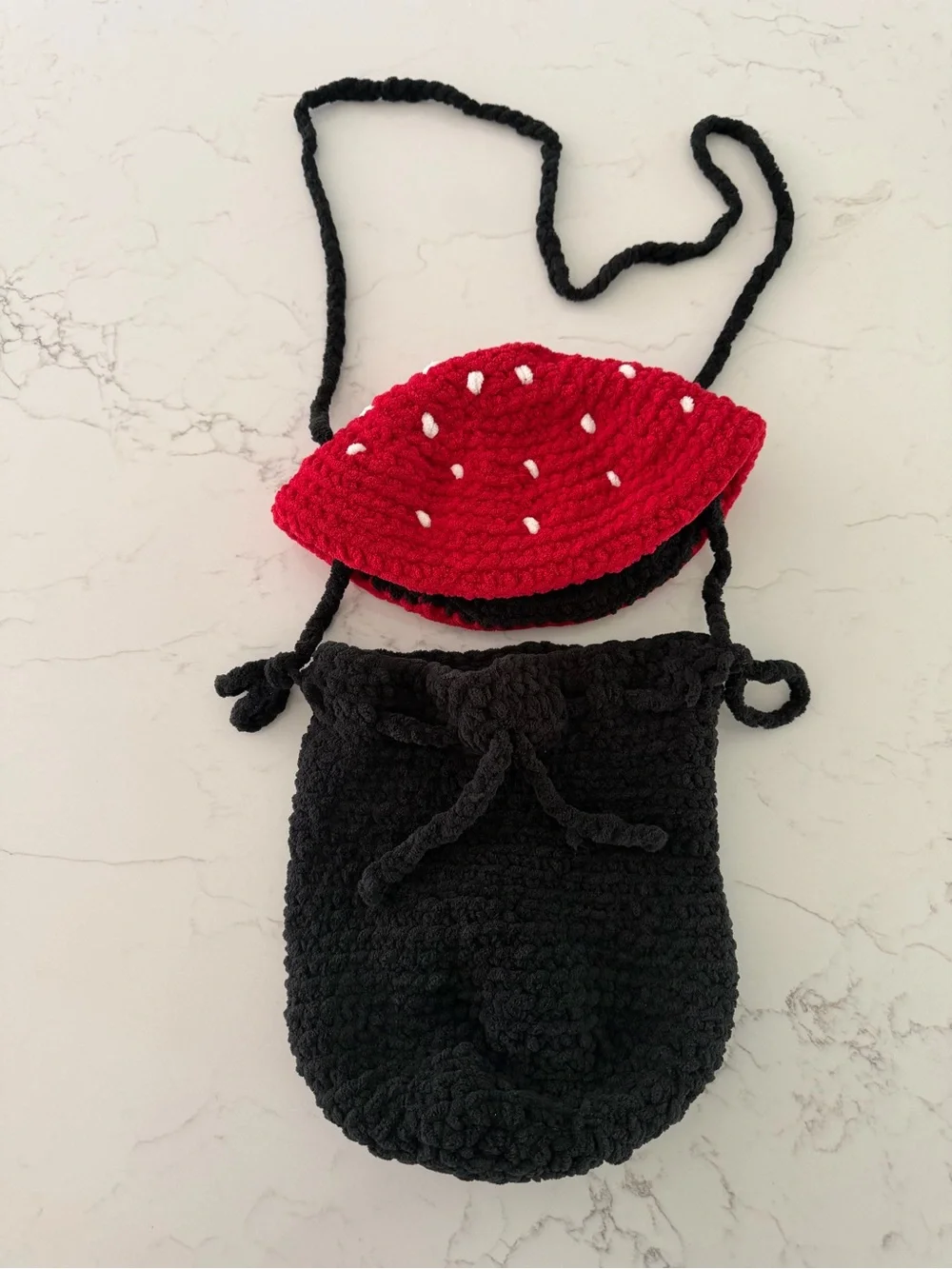 Kids Crochet Strawberry Crossbody Bag - Black & Red